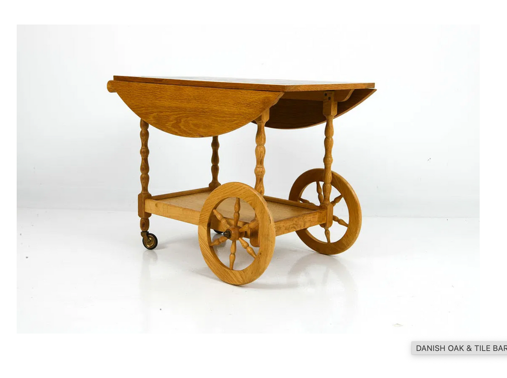 Vintage DANISH OAK & TILE BAR CART C. 1960S