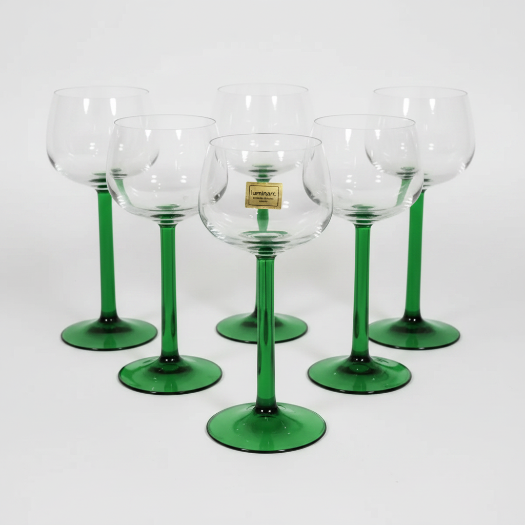 Set of 16 Vintage 60's French glasses with Green Stems