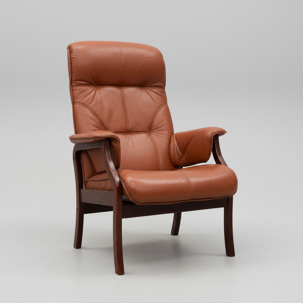 Vintage Beechwood & Cognac Leather Recliner