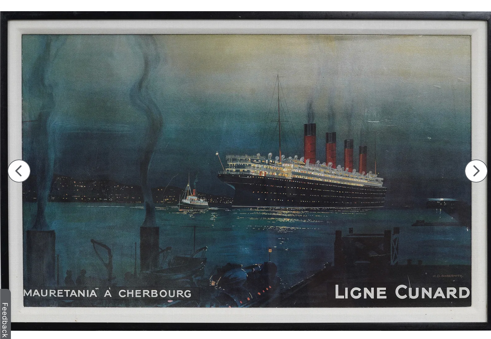Ligne Cunard "Mauretania" à Cherbourg Vintage French Cruise Ship Advertisement Poster