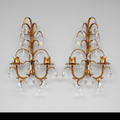 PAIR OF GILT METAL AND FACETED PRISM TWIN LIGHT CANDLE SCONCES