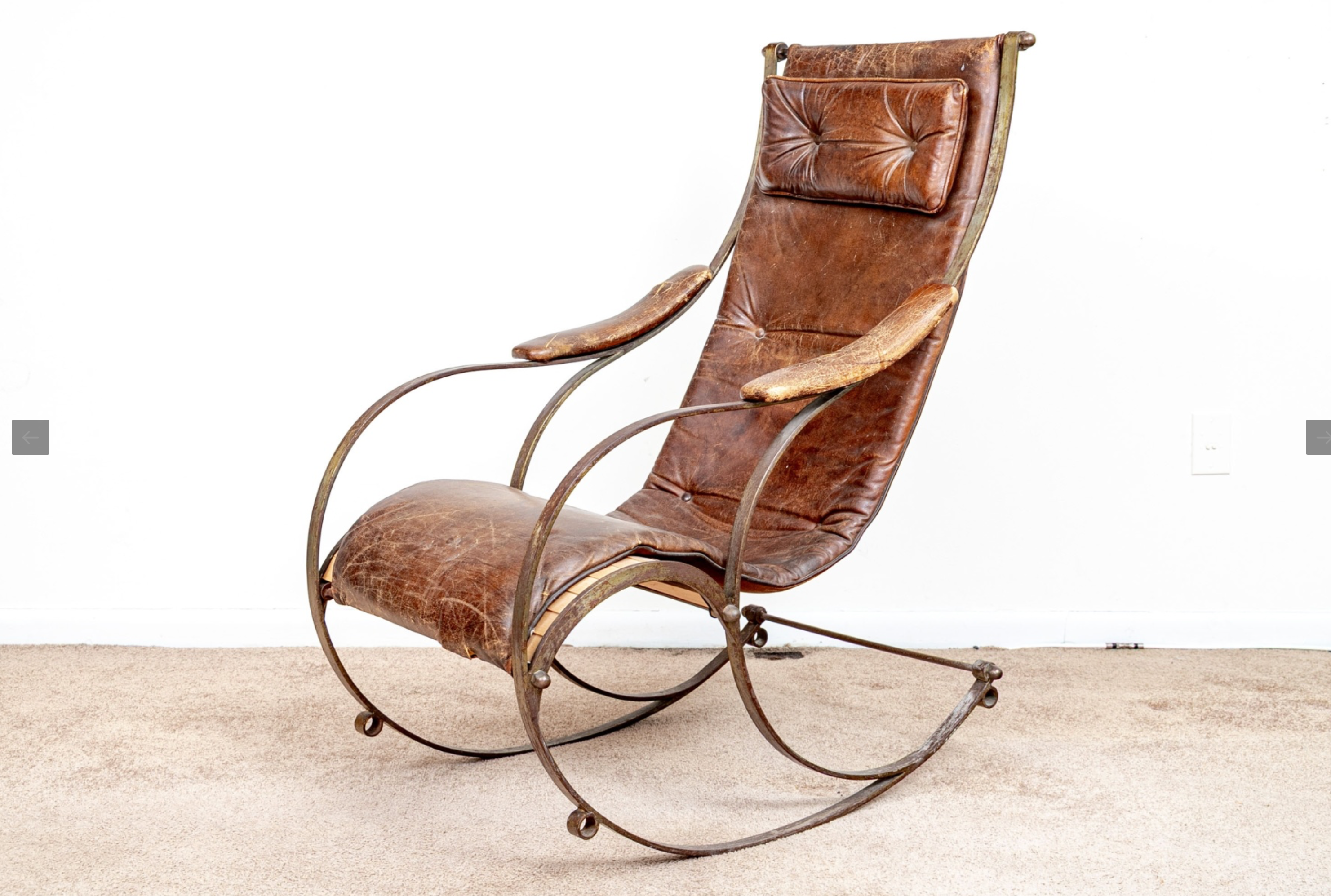 R.W. WINFIELD & CO. 19TH C. IRON AND LEATHER ROCKING CHAIR