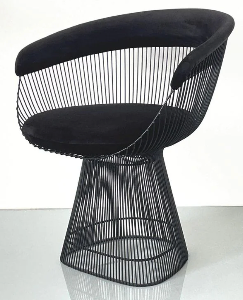 France & Sons Black Wool Boucle Platner Style Chair