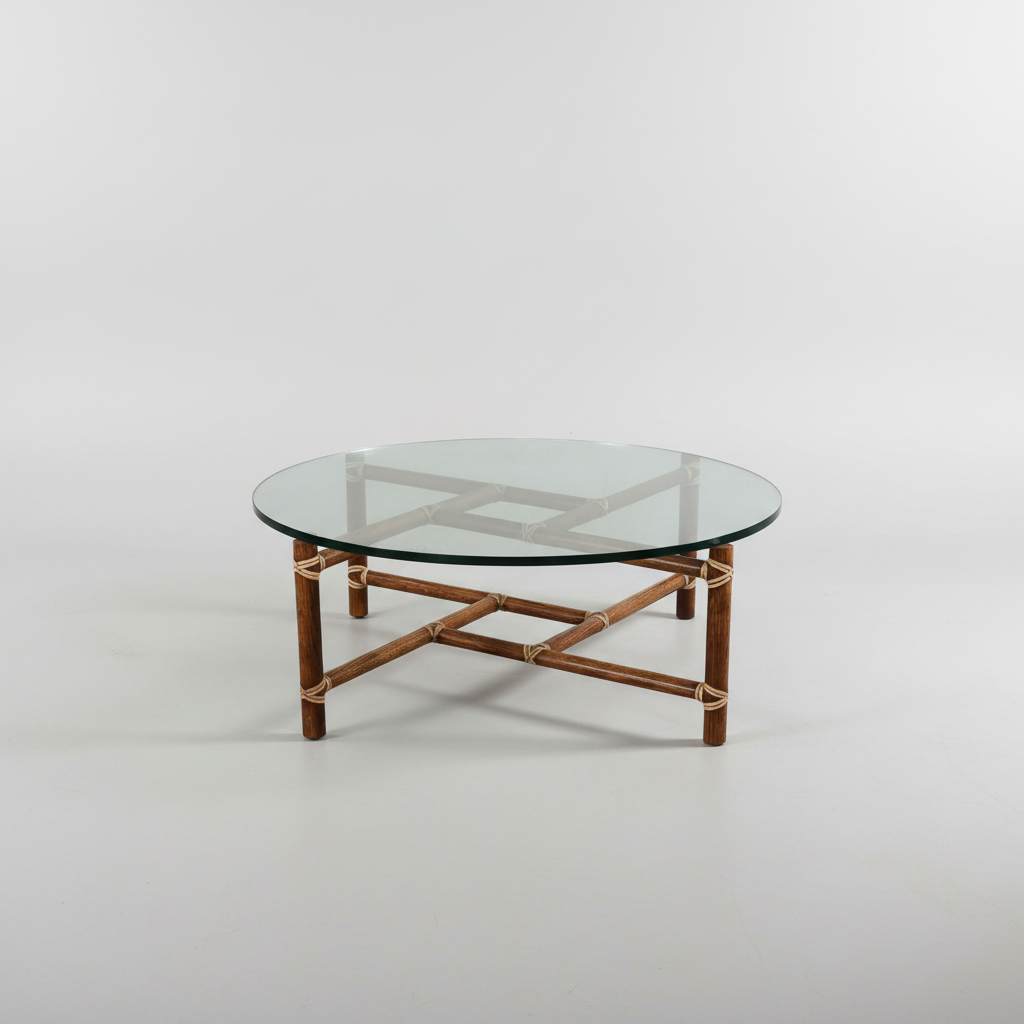 McGuire Round Glass Coffee Table 44" x 16