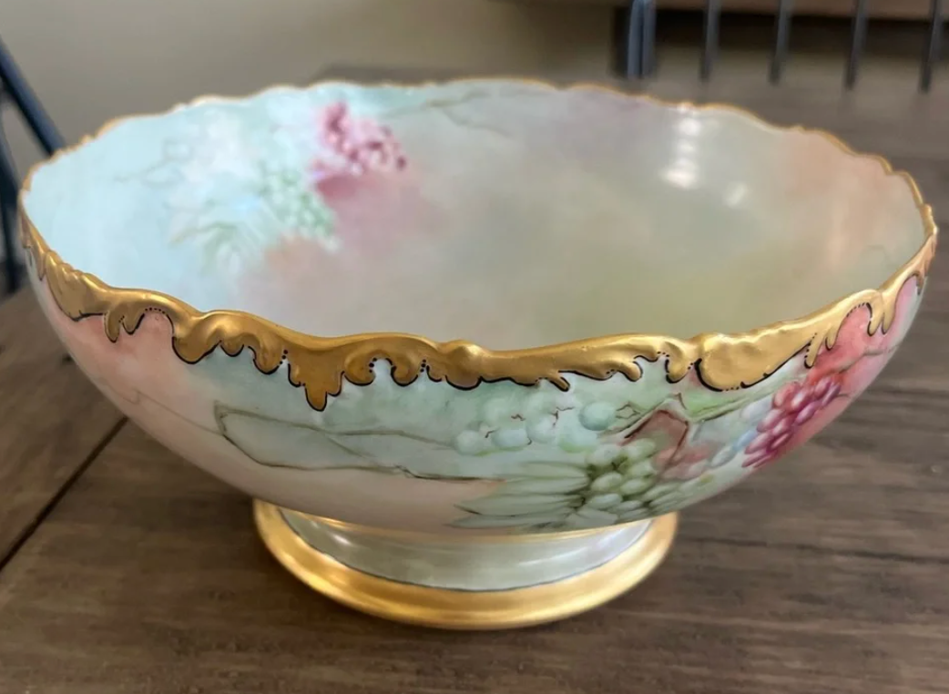 Limoges Victorian Rose Punch Bowl