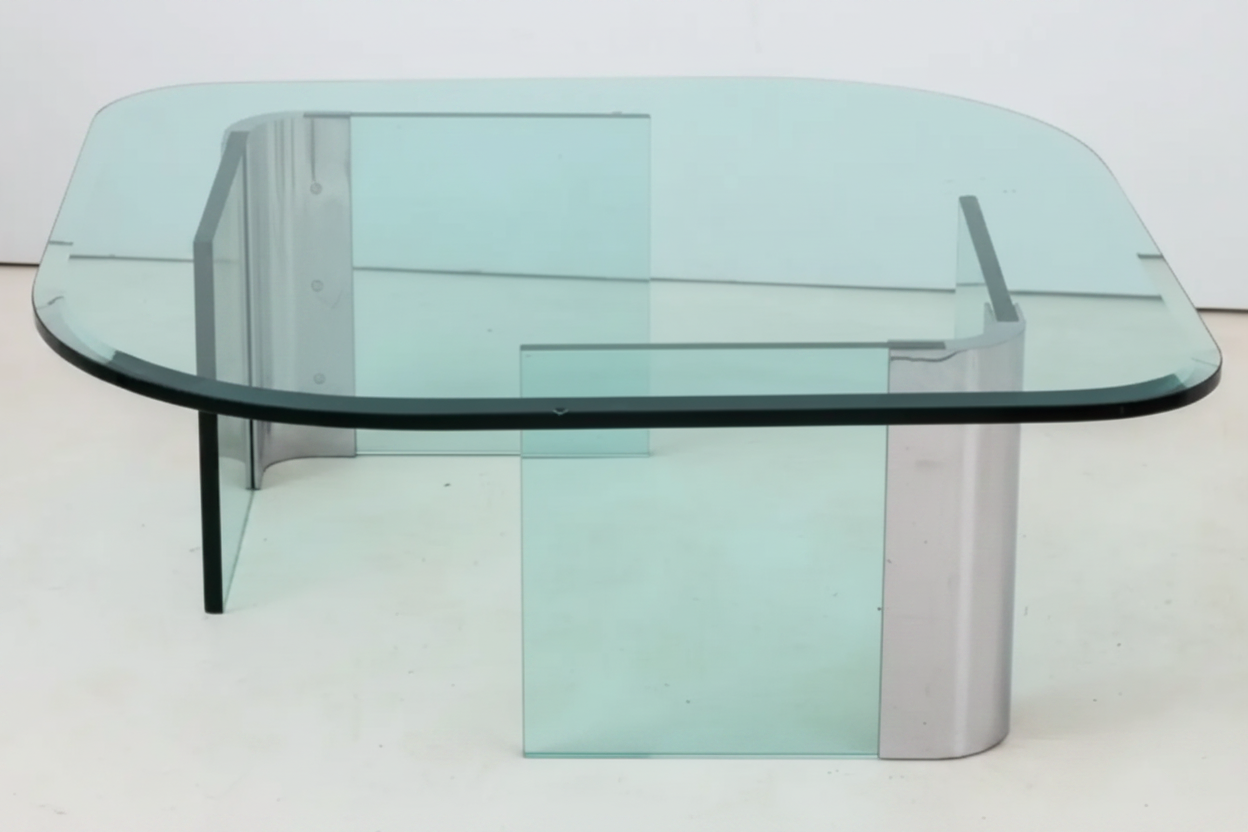 Leon Rosen Pace Glass Top Coffee Table 16" H x 54" W x 47"