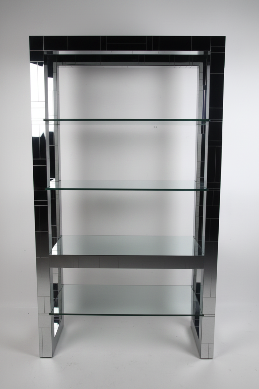 Milo Baughman Style Tubular Shelves in Chrome 90" x 39" x 17