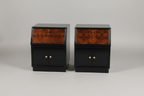 Henredon Black Lacquer Walnut Nightstand Pair 22ʺW × 20ʺD × 28ʺH