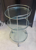 Vintage modern chrome and glass three-tier rolling cart 32H x 19 Diameter