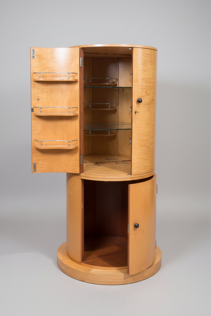 Art Deco Maple Curved 4 door Bar Cabinet