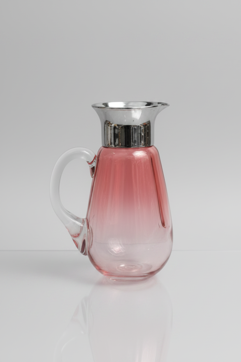Pink Fluted Glass/Chrome Pitcher