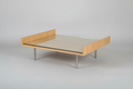 INFORM Canada light wood coffee table with glass top. 39.5”x39.5”x14”