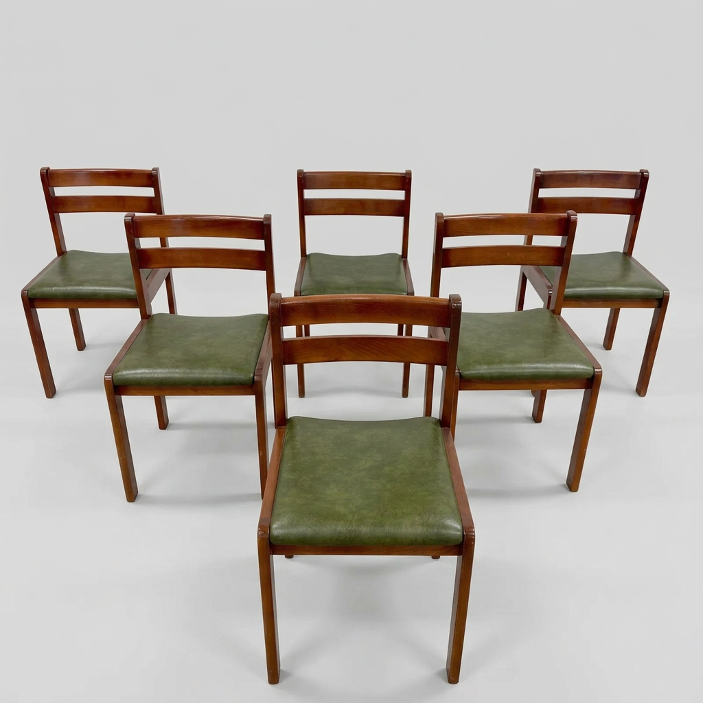 Set of 2 Spahn Stadtlohn Green Leather and Walnut Dining Chairs