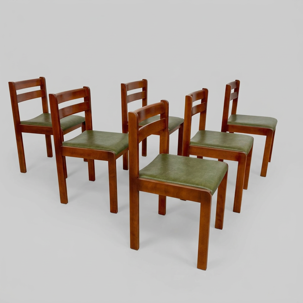 Set of 2 Spahn Stadtlohn Green Leather and Walnut Dining Chairs