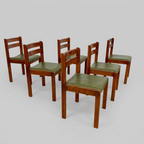 Set of 2 Spahn Stadtlohn Green Leather and Walnut Dining Chairs