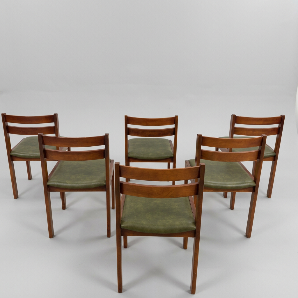 Set of 2 Spahn Stadtlohn Green Leather and Walnut Dining Chairs