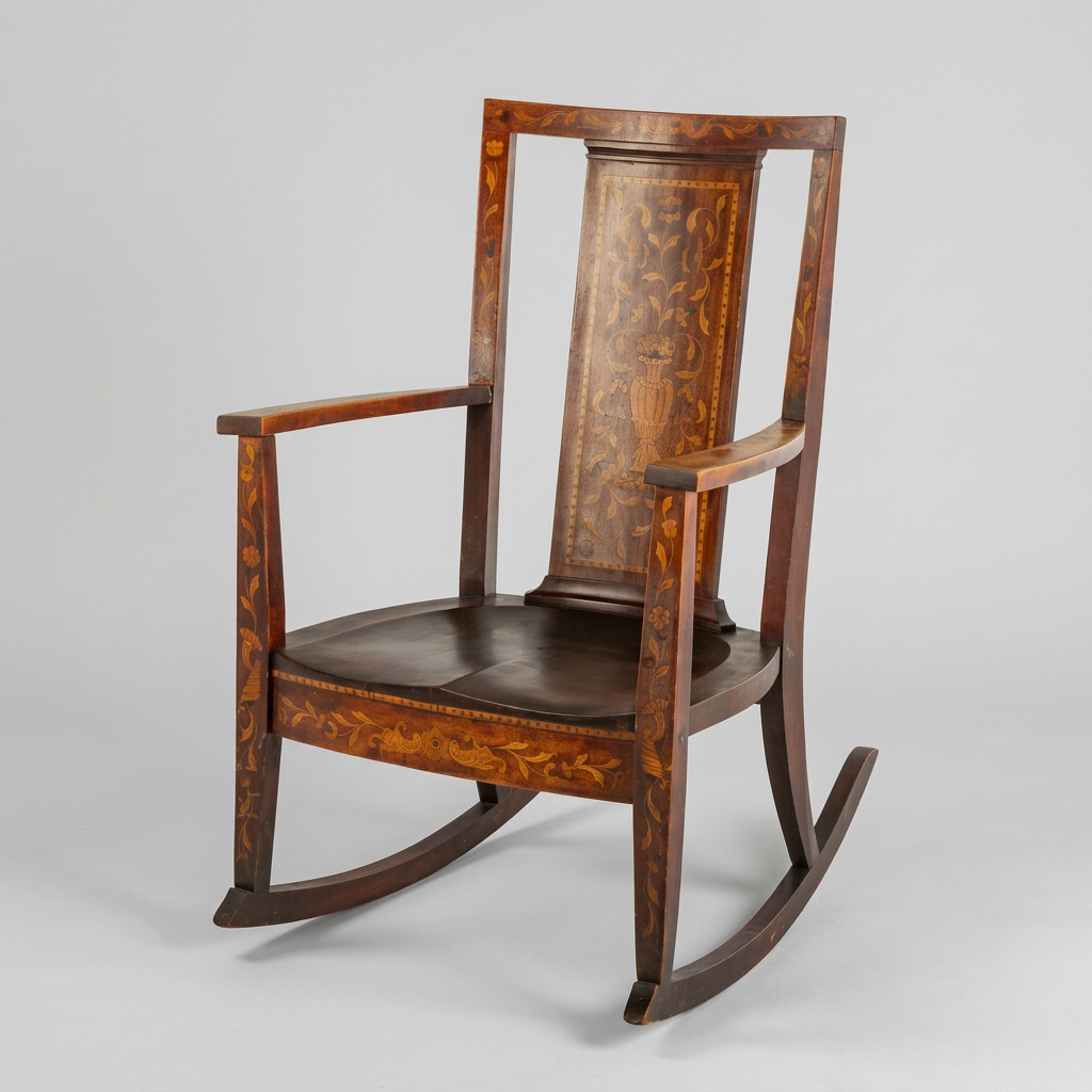 Antique Dutch Rocking Chair with Marquetry Inlay