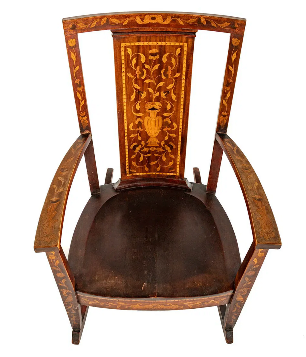 Antique Dutch Rocking Chair with Marquetry Inlay