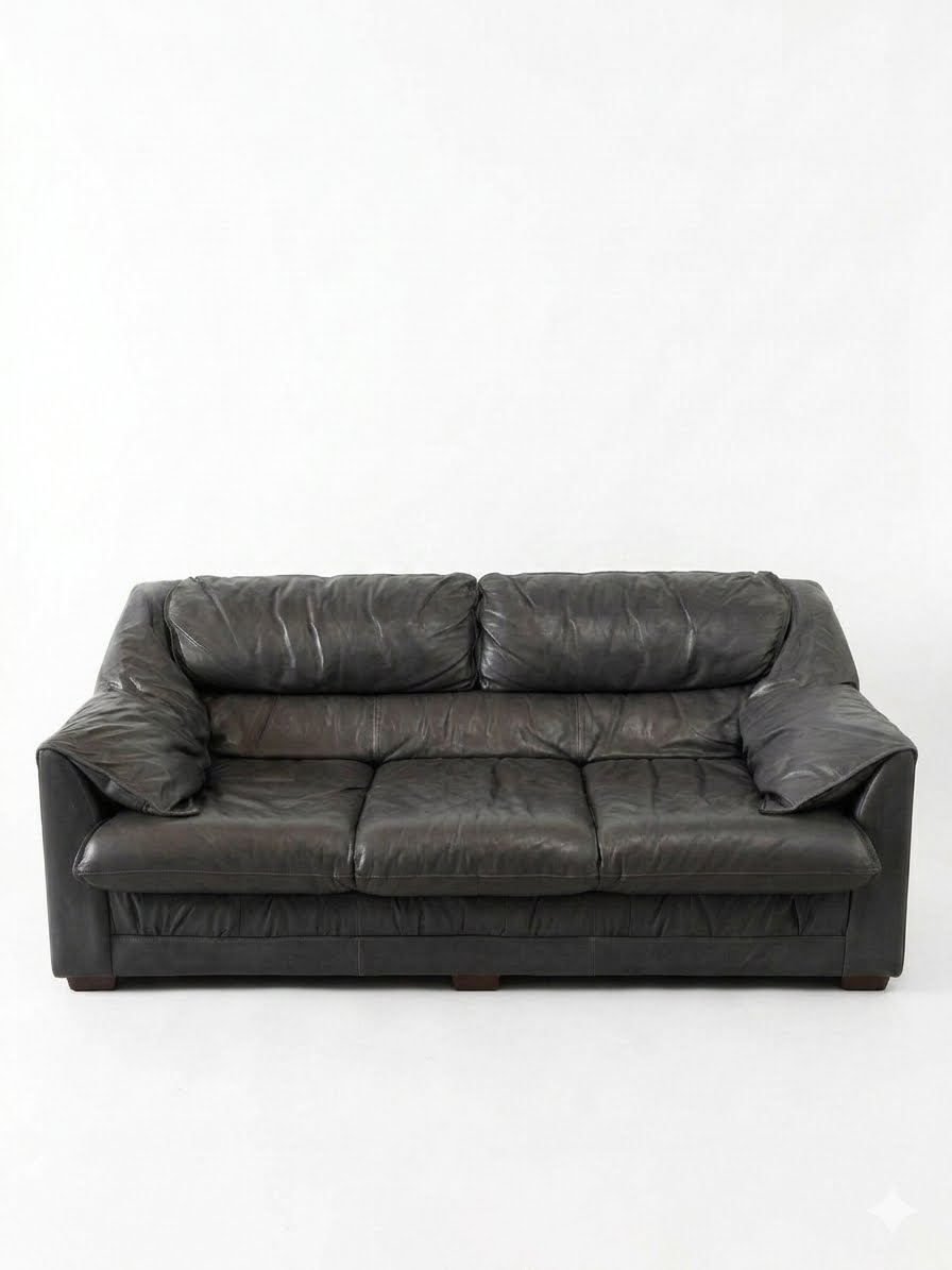 Old Hickory Post Modern Gray Leather Sofa.