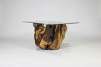 Sosart Carved Driftwood Glass Top Coffee Table
