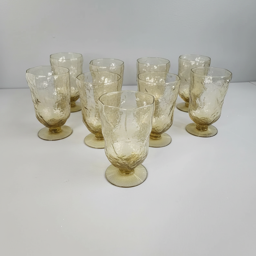 8 Vintage Morgantown Amber Crinkle Stem Glasses
