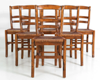 Six (6) Jean Gaestas Vintage French Rush Dining Chairs