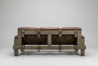 1970s Brutalist Brown Leather & Stained Oak 3-Seater Sofa