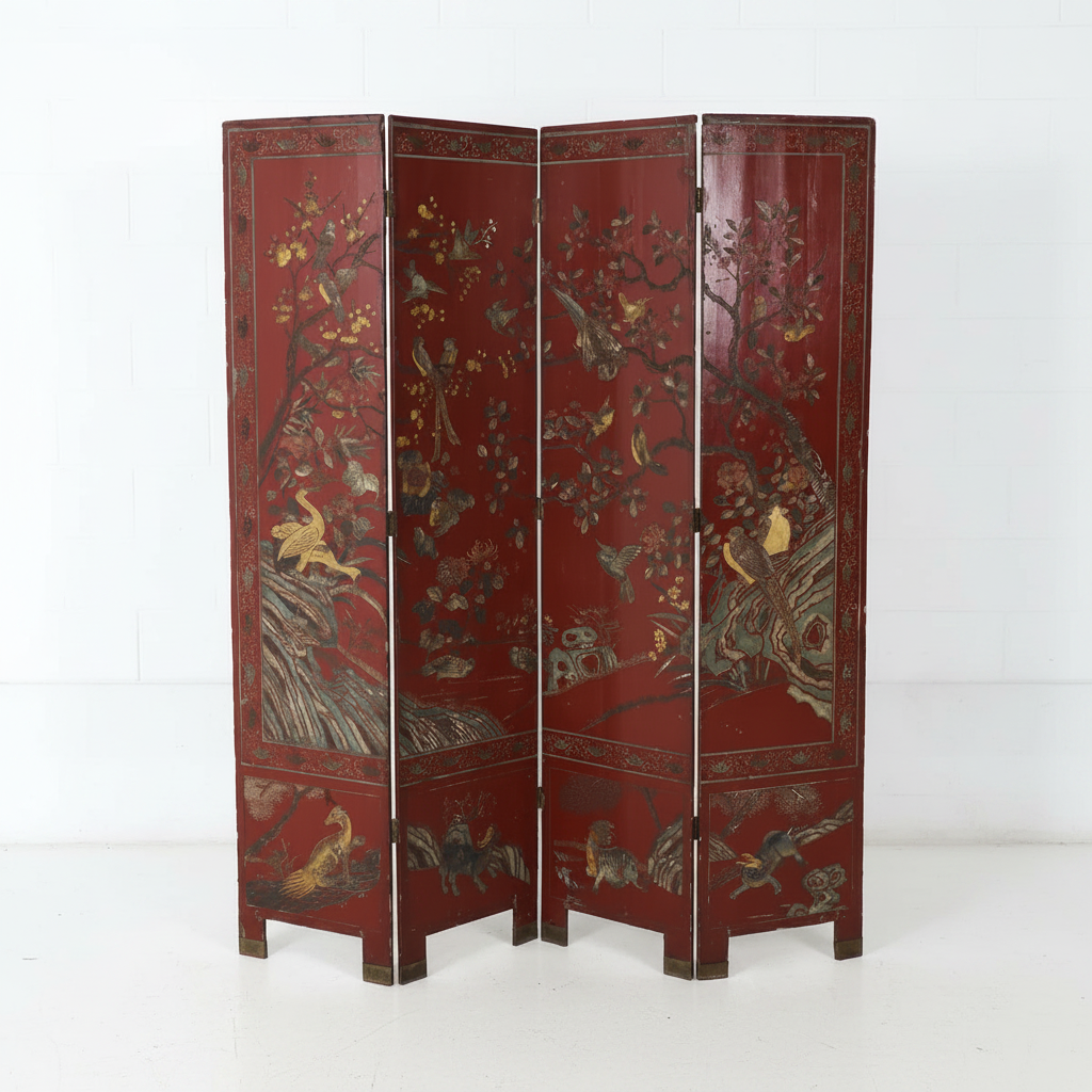 Antique Chinese Lacquered Room Divider