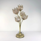 Italian Floral Glass and Brass Tulip Table Lamp, 1970s