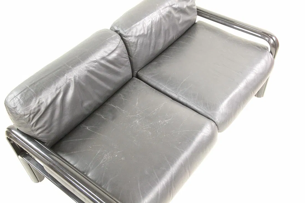Gae Aulenti for Knoll Black Leather 2-Seater Sofa