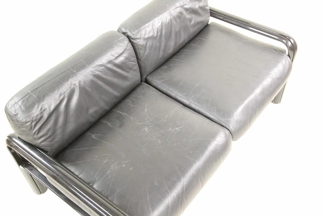 Gae Aulenti for Knoll Black Leather 2-Seater Sofa