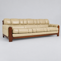 Vintage Ekornes Tufted Cream Leather & Beechwood Sofa