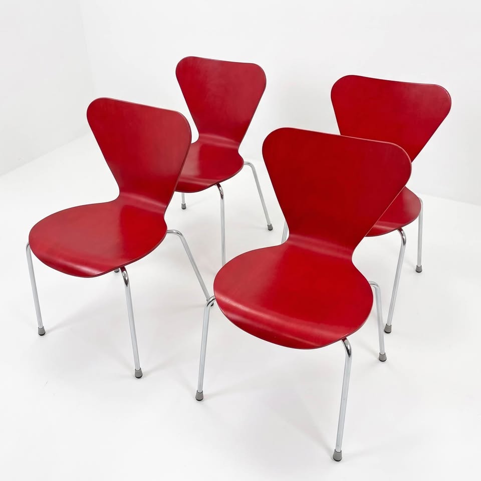 Arne Jacobsen Style Red Series 7 Molded Plywood Chairs