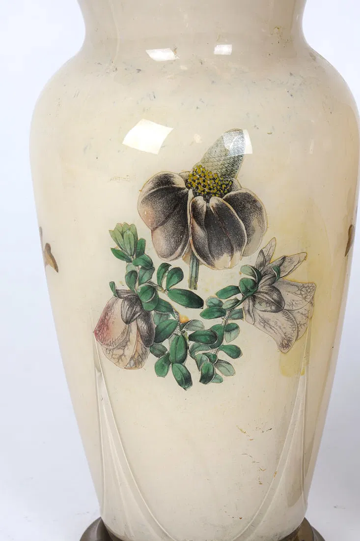 Victorian Floral Decoupage Glass Table Lamps