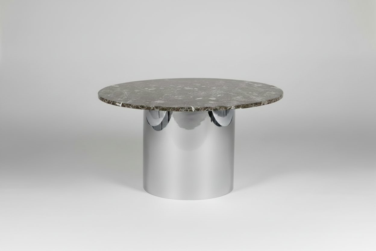1970s Italian Chrome and Marble Round Dining Table