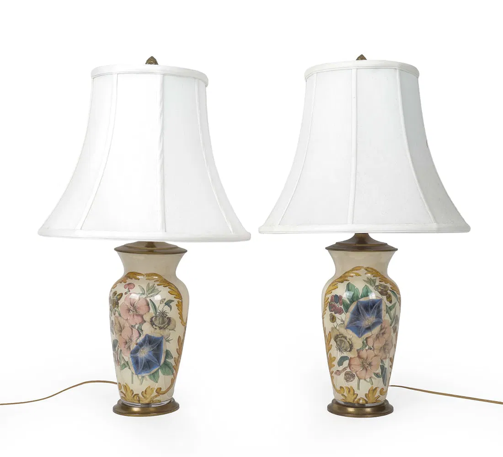 Victorian Floral Decoupage Glass Table Lamps