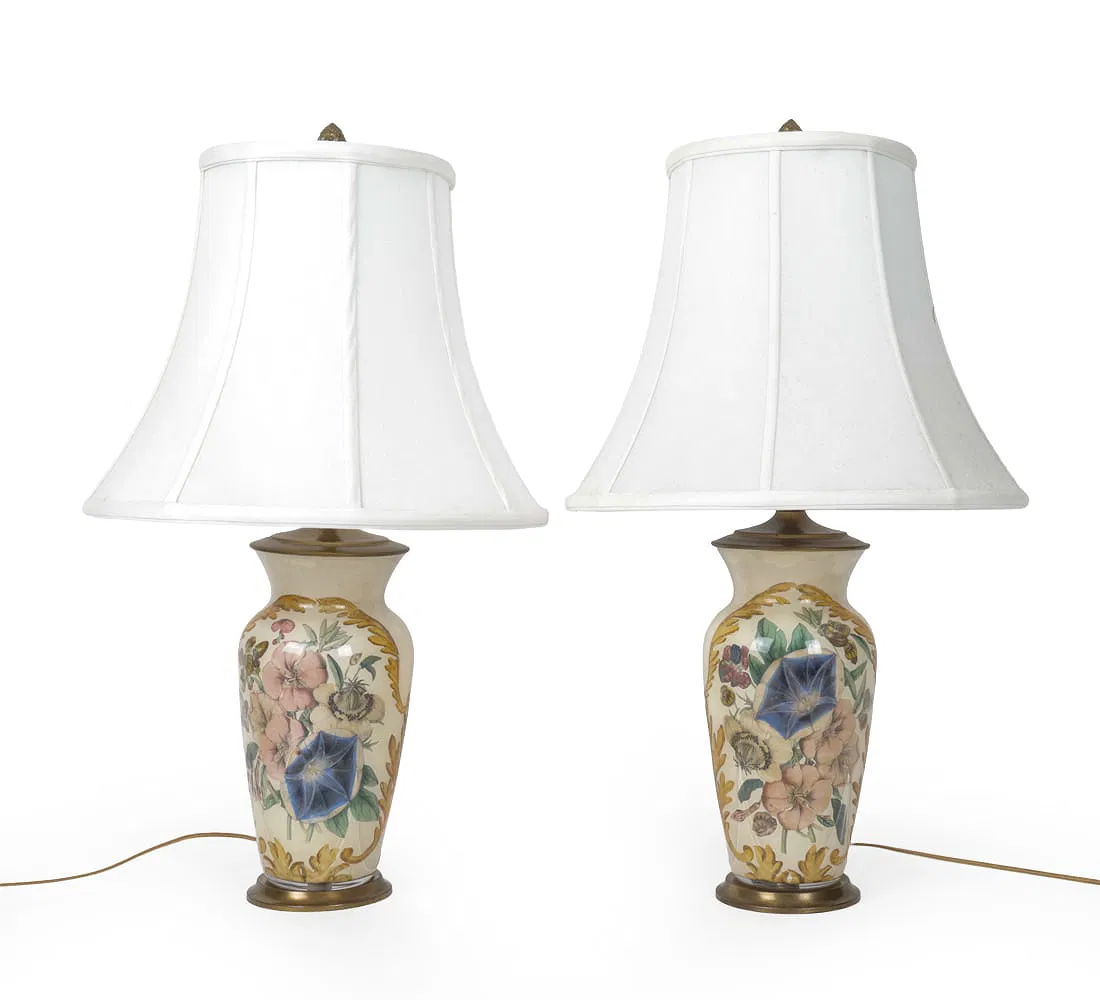 Victorian Floral Decoupage Glass Table Lamps