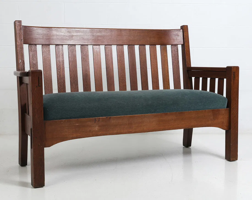Antique Oak & Mohair Bench by Harden Furniture