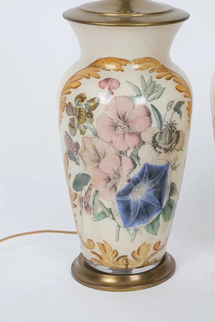 Victorian Floral Decoupage Glass Table Lamps