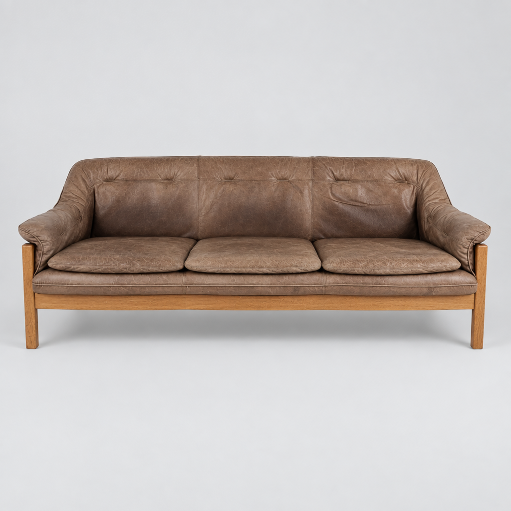 1970s Oak and Leather Sofa by Hain & Thome