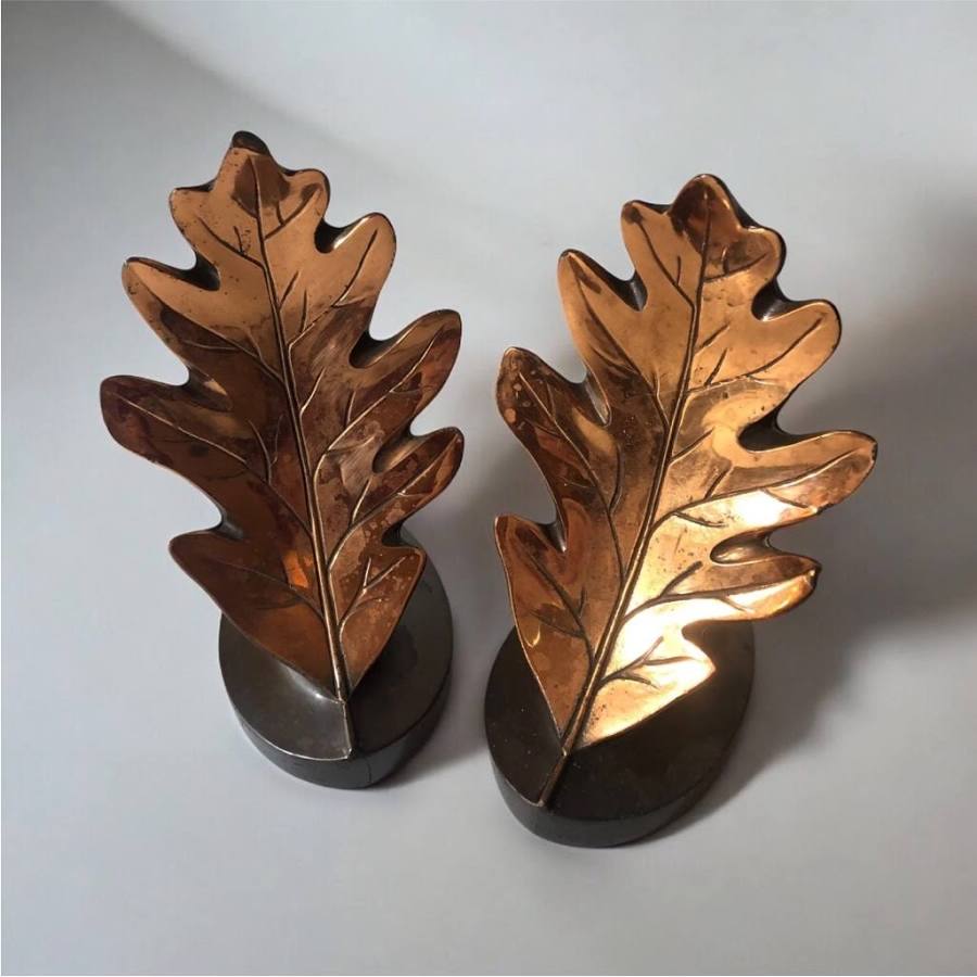 Pair of Cast Copper Oak Leaf Bookends