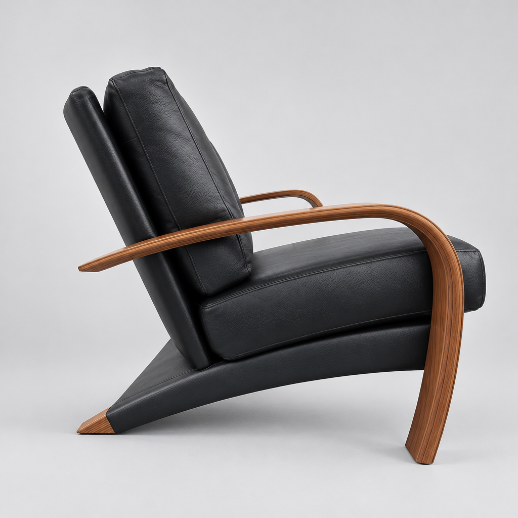 1980s Black Leather & Bent Pine Sofa by Sitting Vision