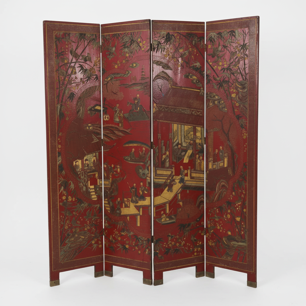 Antique Chinese Lacquered Room Divider
