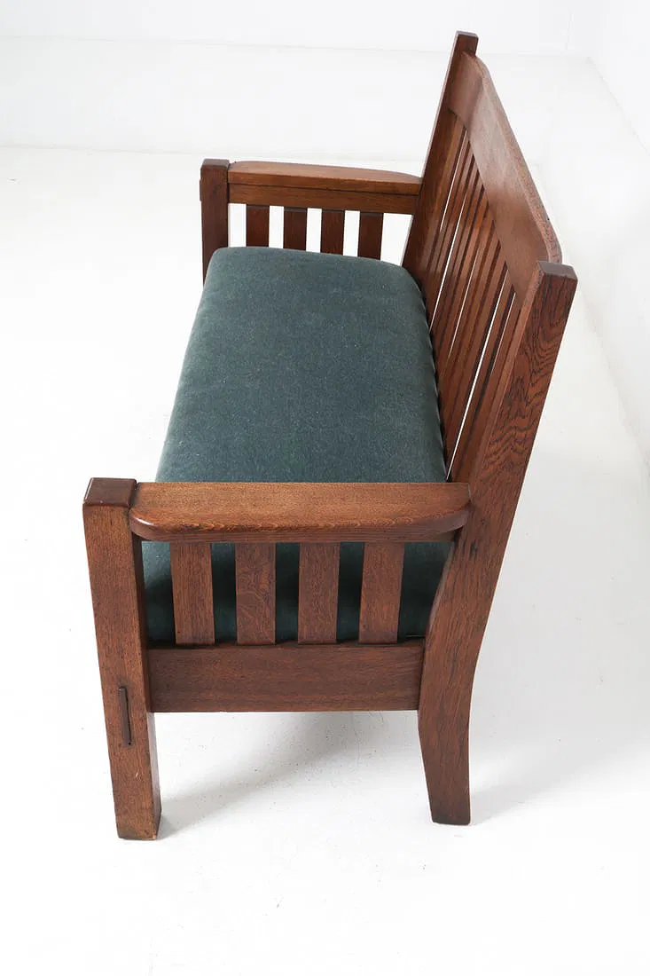 Antique Oak & Mohair Bench by Harden Furniture