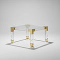 Jonathan Adler Jacques Clear Acrylic Table with Brushed Brass Corners