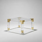 Jonathan Adler Jacques Clear Acrylic Table with Brushed Brass Corners