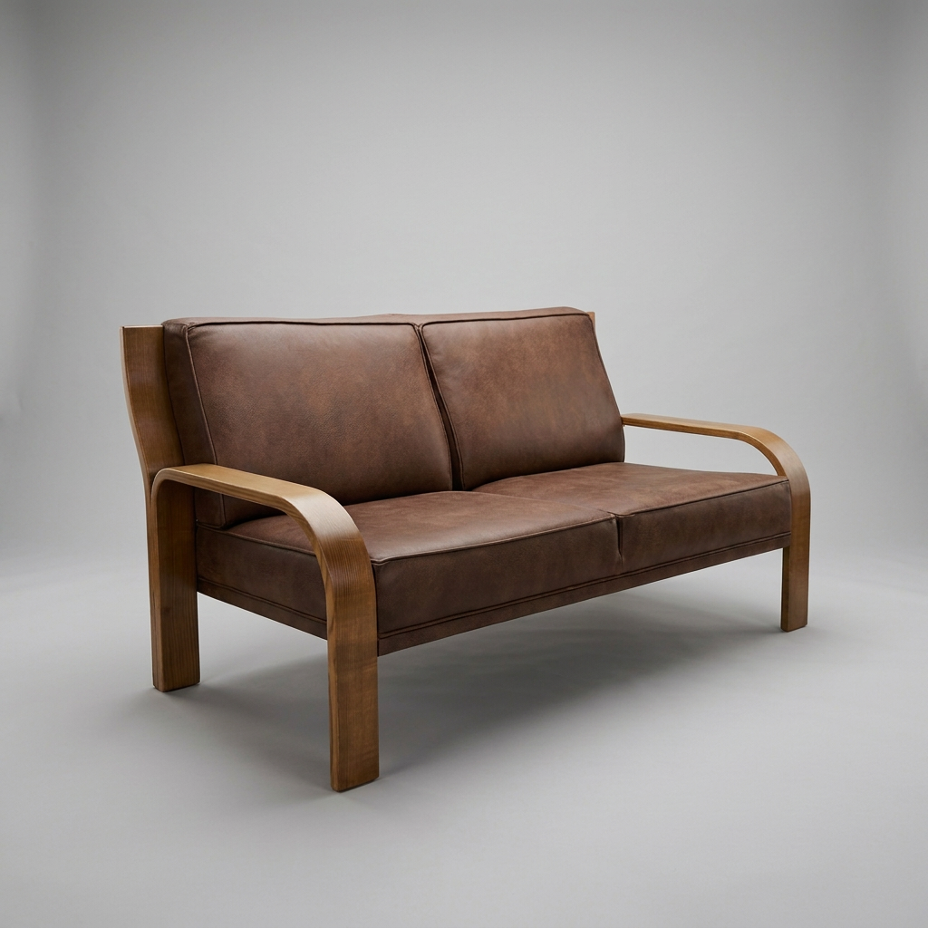 1970s Walter Knoll Vegan Leather & Bentwood Sofa
