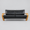 1980s Black Leather & Bent Pine Sofa by Sitting Vision