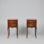 Pair of Antique Marble-Top Parquetry Side Tables