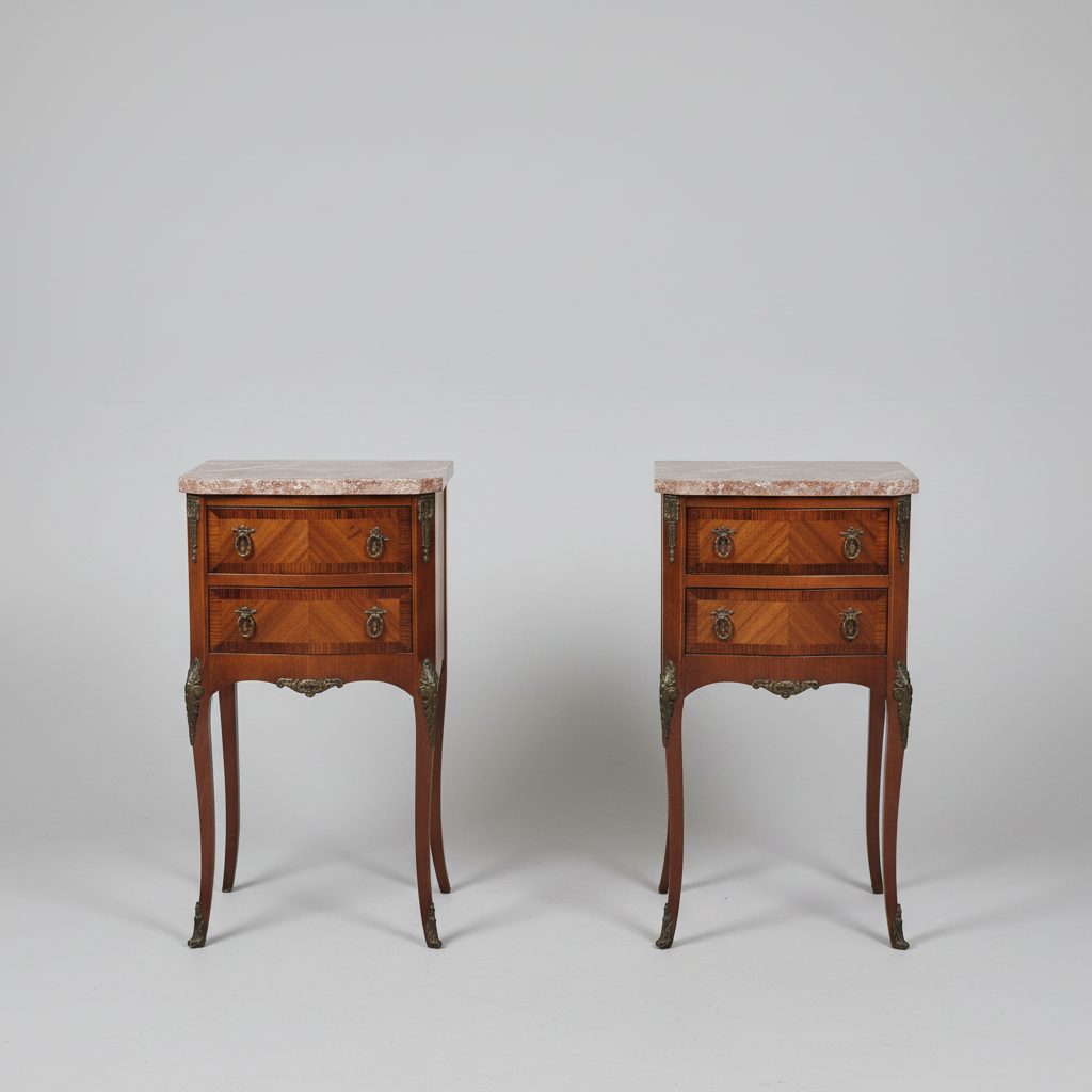 Pair of Antique Marble-Top Parquetry Side Tables